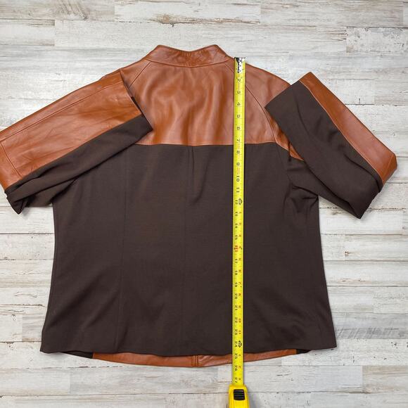 Hal Rubenstein Tan Brown Leather Jacket Coat Lined Ponte Stretch SZ 1X C101686 - Picture 8 of 8